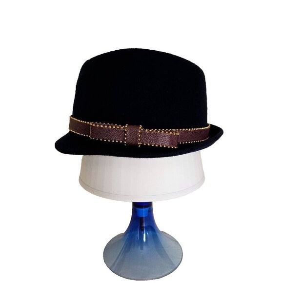 Juicy Couture Fedora Womens One Size Navy 100% Wool Felt Studded Band Bow Hat - Picture 4 of 16